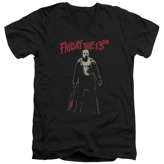 Friday The 13th Chchch Ahahah Mens Slim Fit V-Neck T Shirt Black Officially Licensed