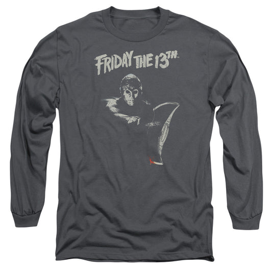 Friday The 13Th Ax Mens Long Sleeve Shirt Charcoal Officially Licensed Officially Licensed