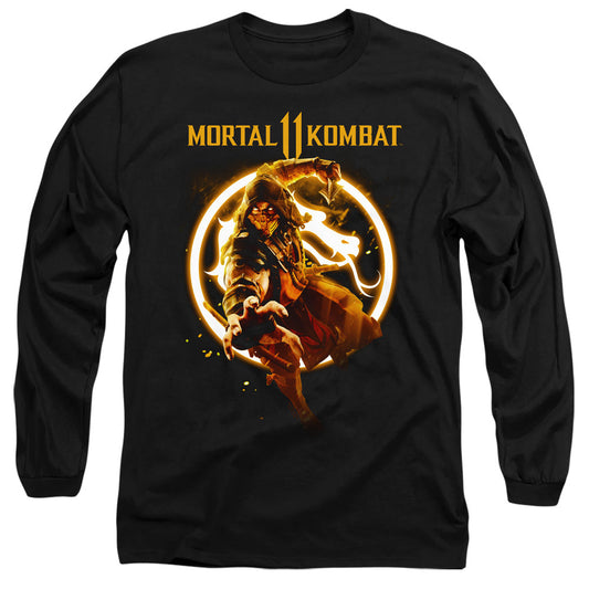 Mortal Kombat 11 Scorpion Flames Mens Long Sleeve Shirt Black Officially Licensed