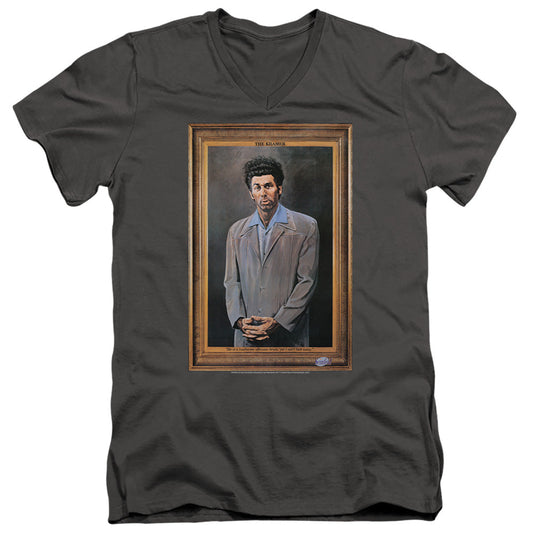 Seinfeld Kramer Portrait Mens Slim Fit V-Neck T Shirt Charcoal Officially Licensed