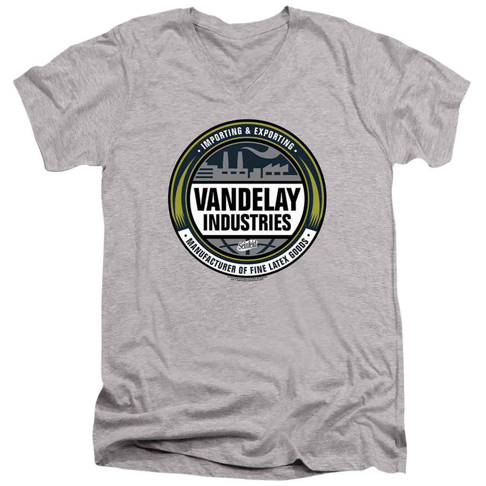 Seinfeld Vendelay Logo Mens Slim Fit V-Neck T Shirt Athletic Heather Officially Licensed