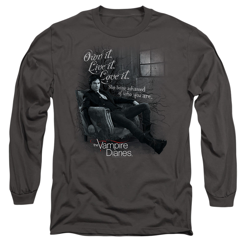 Vampire Diaries Be Yourself Mens Long Sleeve Shirt Charcoal Officially Licensed