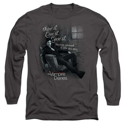 Vampire Diaries Be Yourself Mens Long Sleeve Shirt Charcoal Officially Licensed