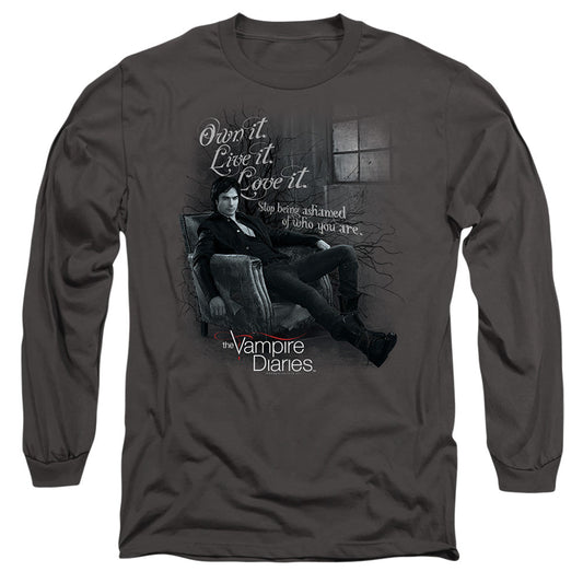 Vampire Diaries Be Yourself Mens Long Sleeve Shirt Charcoal Officially Licensed