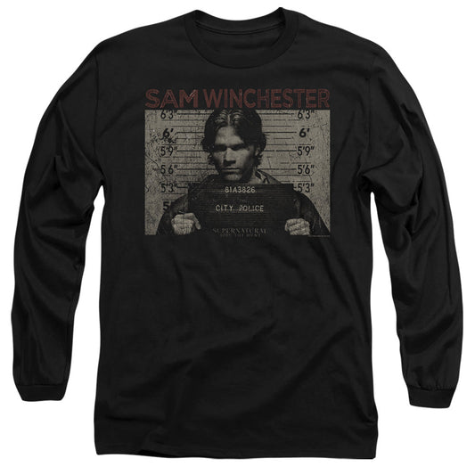 Supernatural Sam Mug Shot Mens Long Sleeve Shirt Black Officially Licensed