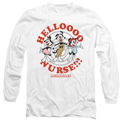 Animaniacs Hello Nurse Mens Long Sleeve Shirt White Officially Licensed
