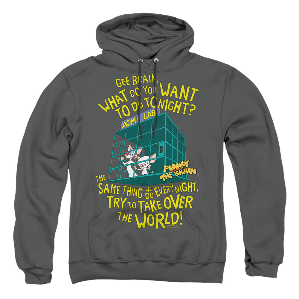 Pinky And The Brain The World Mens Hoodie Charcoal Officially Licensed