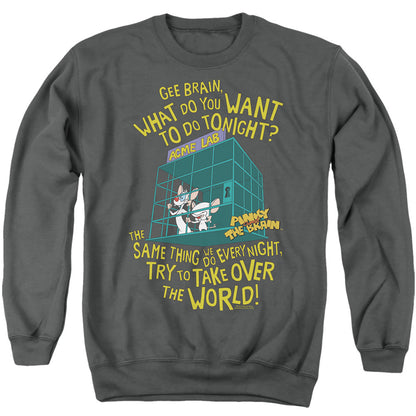 Pinky And The Brain The World Mens Crewneck Sweatshirt Charcoal Officially Licensed