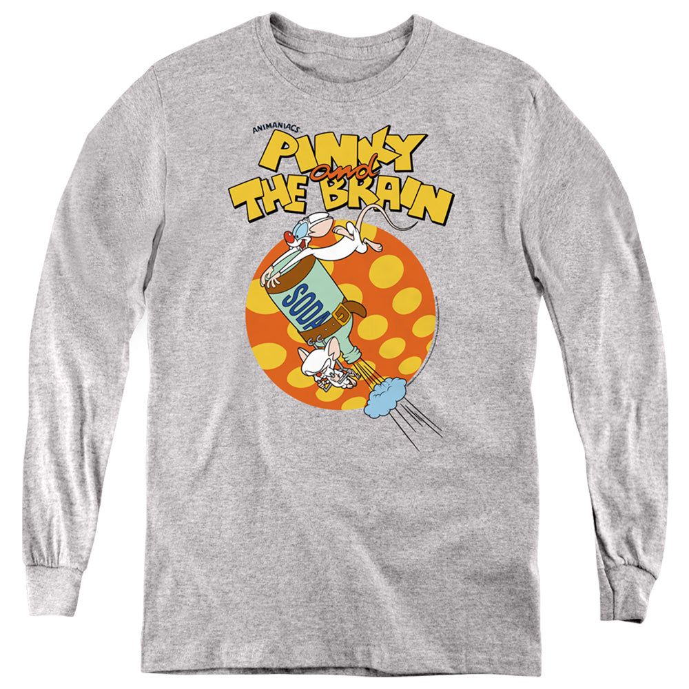 Pinky And The Brain Soda Long Sleeve Kids Youth T Shirt Athletic Heather Officially Licensed