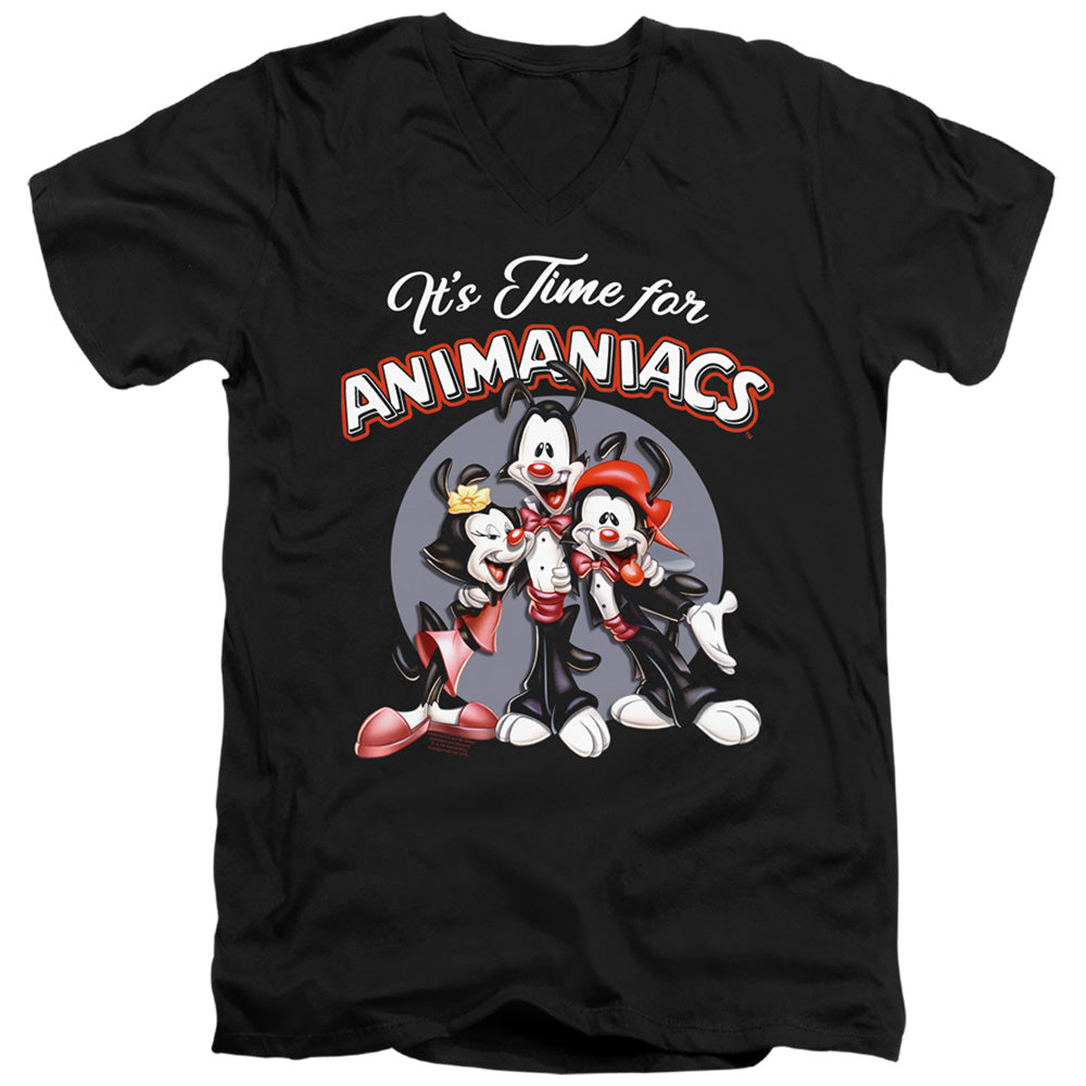 Animaniacs Its Time For Mens Slim Fit V-Neck T Shirt Black Officially Licensed