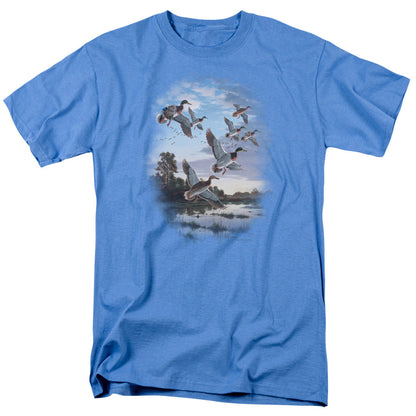 Wildlife Evening Flight Mallards Mens T Shirt Carolina Blue Officially Licensed