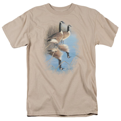 Wildlife Morning Reflections Canada Geese Mens T Shirt Sand Officially Licensed