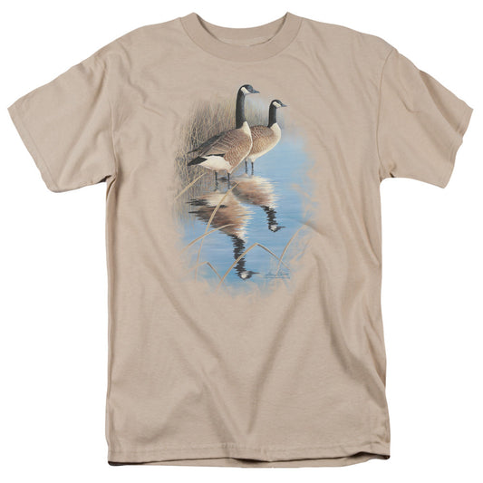 Wildlife Morning Reflections Canada Geese Mens T Shirt Sand Officially Licensed