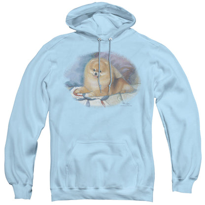 Wildlife Pomeranian Portrait Mens Hoodie Light Blue