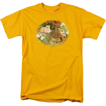 Wildlife Kittens And Mums Mens T Shirt Gold Officially Licensed