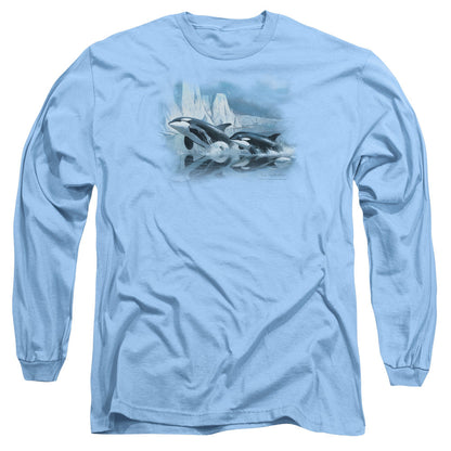 Wildlife Glaciers Edge Orcas Mens Long Sleeve Shirt Carolina Blue Officially Licensed