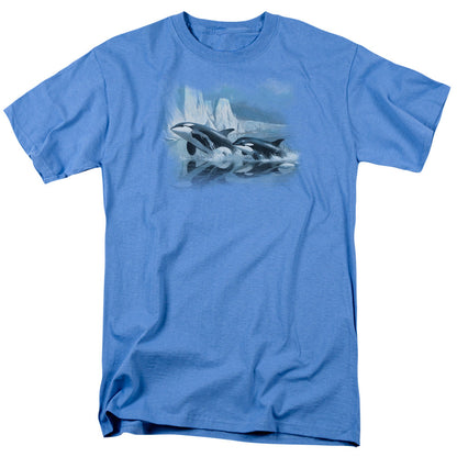 Wildlife Glaciers Edge Orcas Mens T Shirt Carolina Blue Officially Licensed