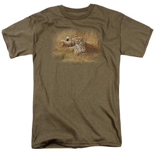 Wildlife Cheetah Family Mens T Shirt Safari Green Officially Licensed