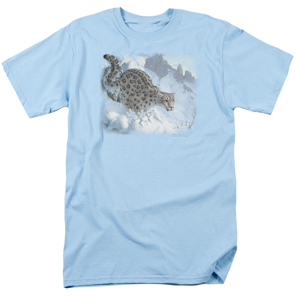 Wildlife Snow Leopard Mens T Shirt Light Blue Officially Licensed