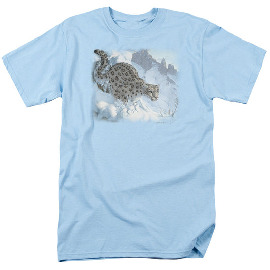 Wildlife Snow Leopard Mens T Shirt Light Blue Officially Licensed