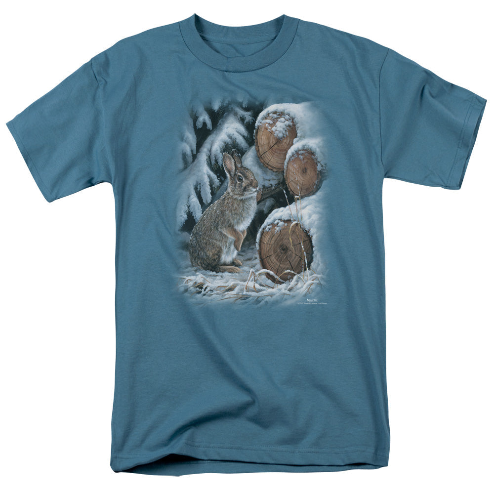 Wildlife Wood Pile Rabbit Mens T Shirt Slate Officially Licensed