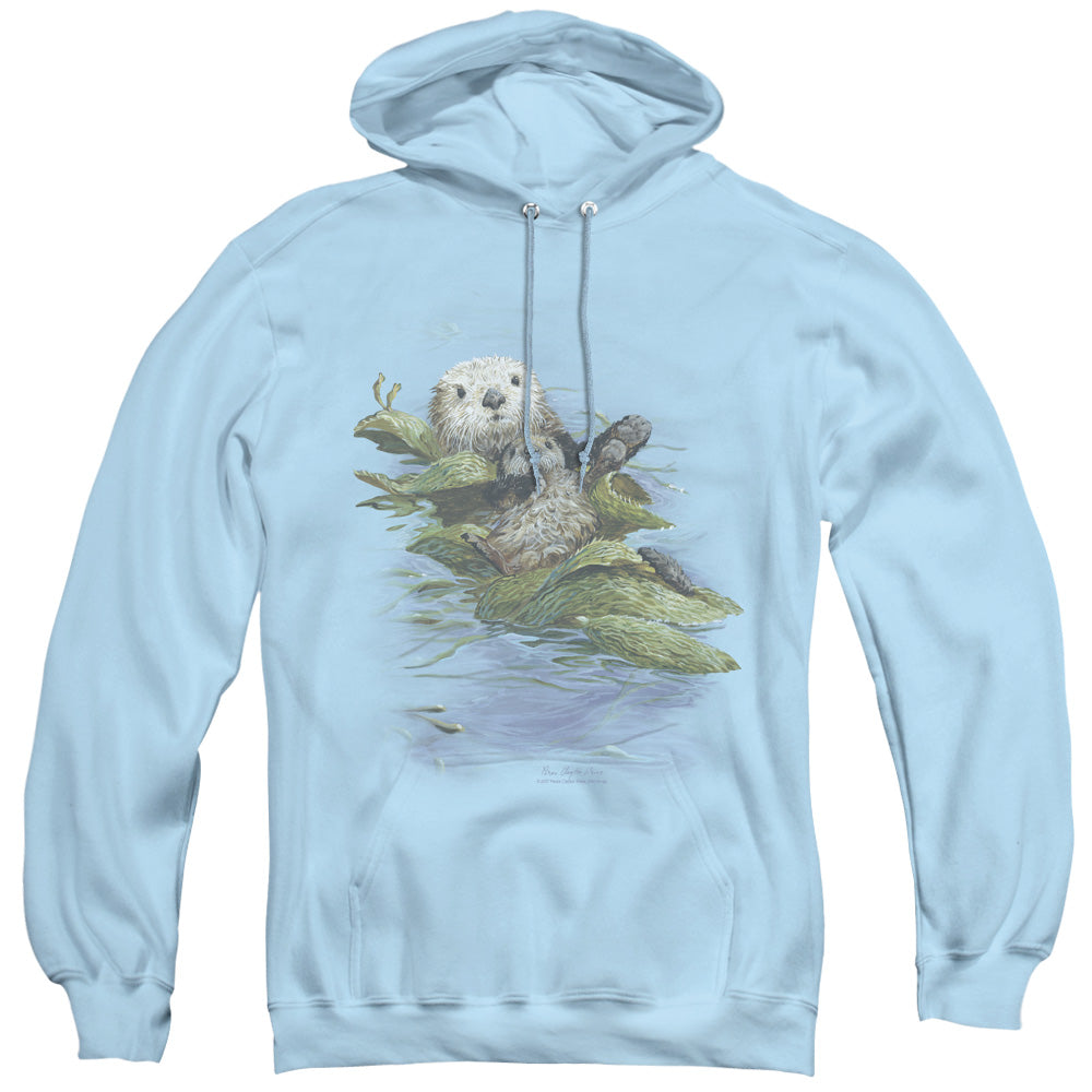 Wildlife Kelp Cradle Otters Mens Hoodie Light Blue