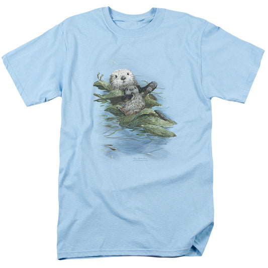 Wildlife Kelp Cradle Otters Mens T Shirt Light Blue Officially Licensed