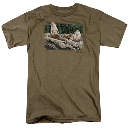 Wildlife River Otters Mens T Shirt Safari Green Officially Licensed