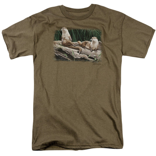 Wildlife River Otters Mens T Shirt Safari Green Officially Licensed
