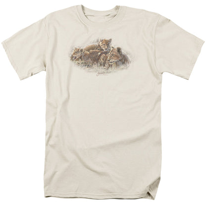 Wildlife Lion Cubs Mens T Shirt Cream Officially Licensed