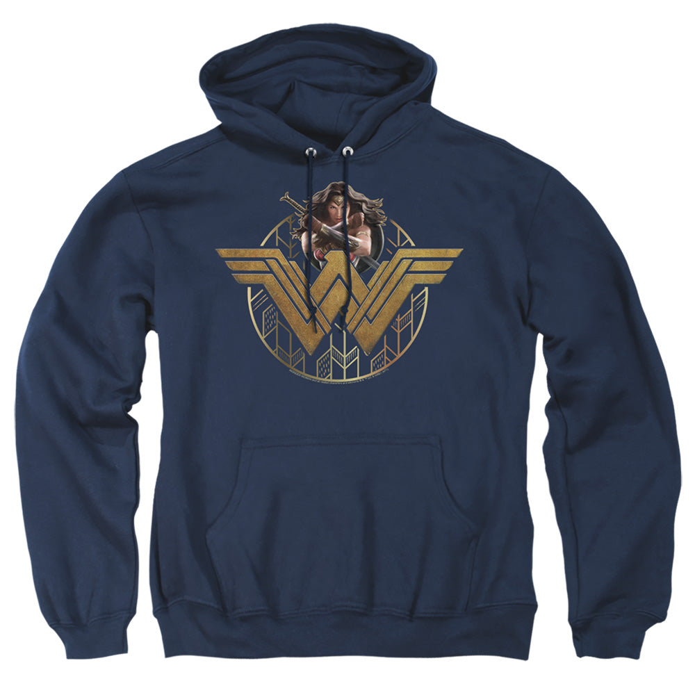 Wonder Woman Movie Power Stance And Emblem Mens Hoodie Navy Officially Licensed