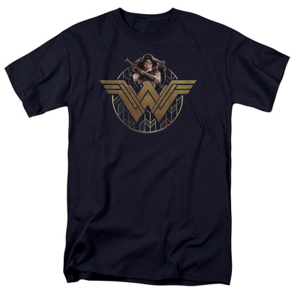 Wonder Woman Movie Power Stance And Emblem Mens T Shirt Navy Officially Licensed