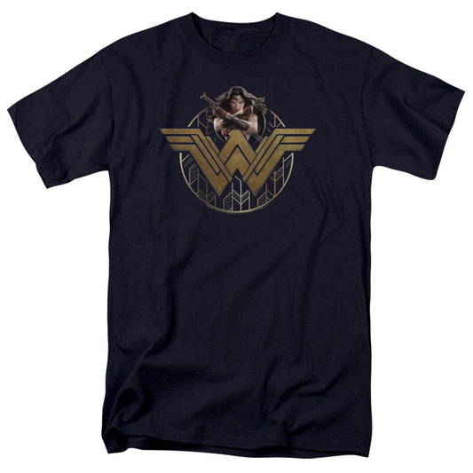 Wonder Woman Movie Power Stance And Emblem Mens T Shirt Navy Officially Licensed