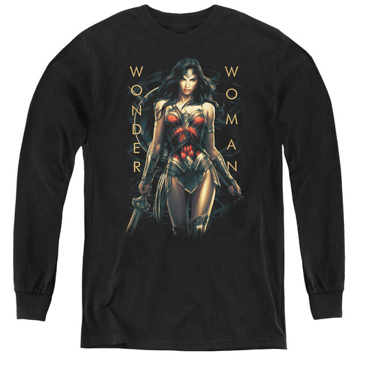 Wonder Woman Movie Armed And Dangerous Long Sleeve Kids Youth T Shirt Black Officially Licensed