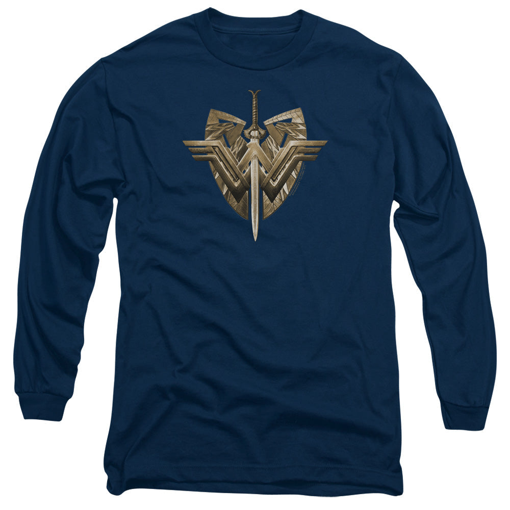 Wonder Woman Movie Sword Emblem Mens Long Sleeve Shirt Navy Officially Licensed