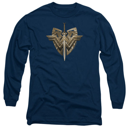 Wonder Woman Movie Sword Emblem Mens Long Sleeve Shirt Navy Officially Licensed