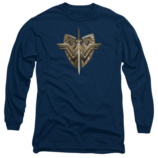 Wonder Woman Movie Sword Emblem Mens Long Sleeve Shirt Navy Officially Licensed