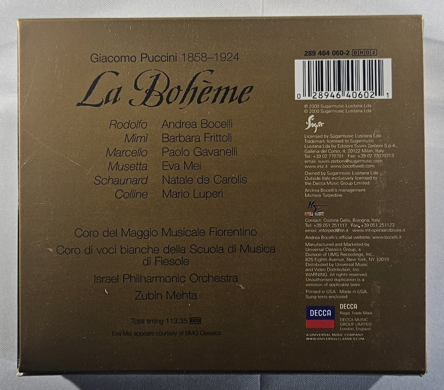 Aubin Mehta, Bochelli, Frittoli - Puccini: La Boheme [2000 Used Double CD]