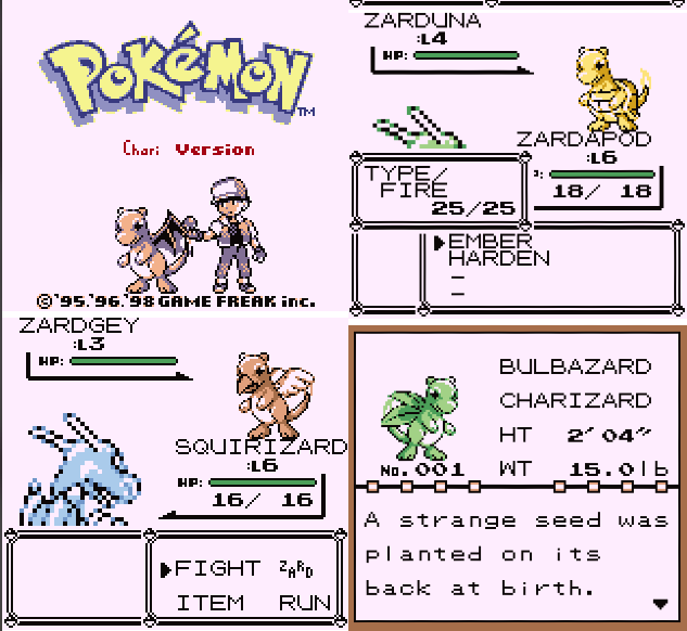 Pokemon Chari Version GBC Video Game Gameboy Color ROM Hack