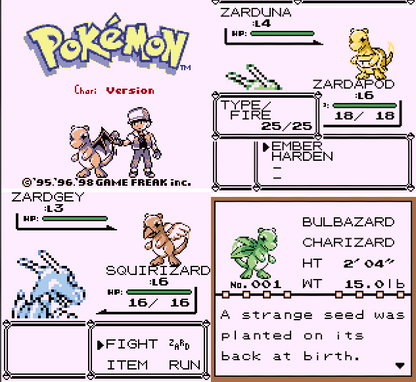 Pokemon Chari Version GBC Video Game Gameboy Color ROM Hack