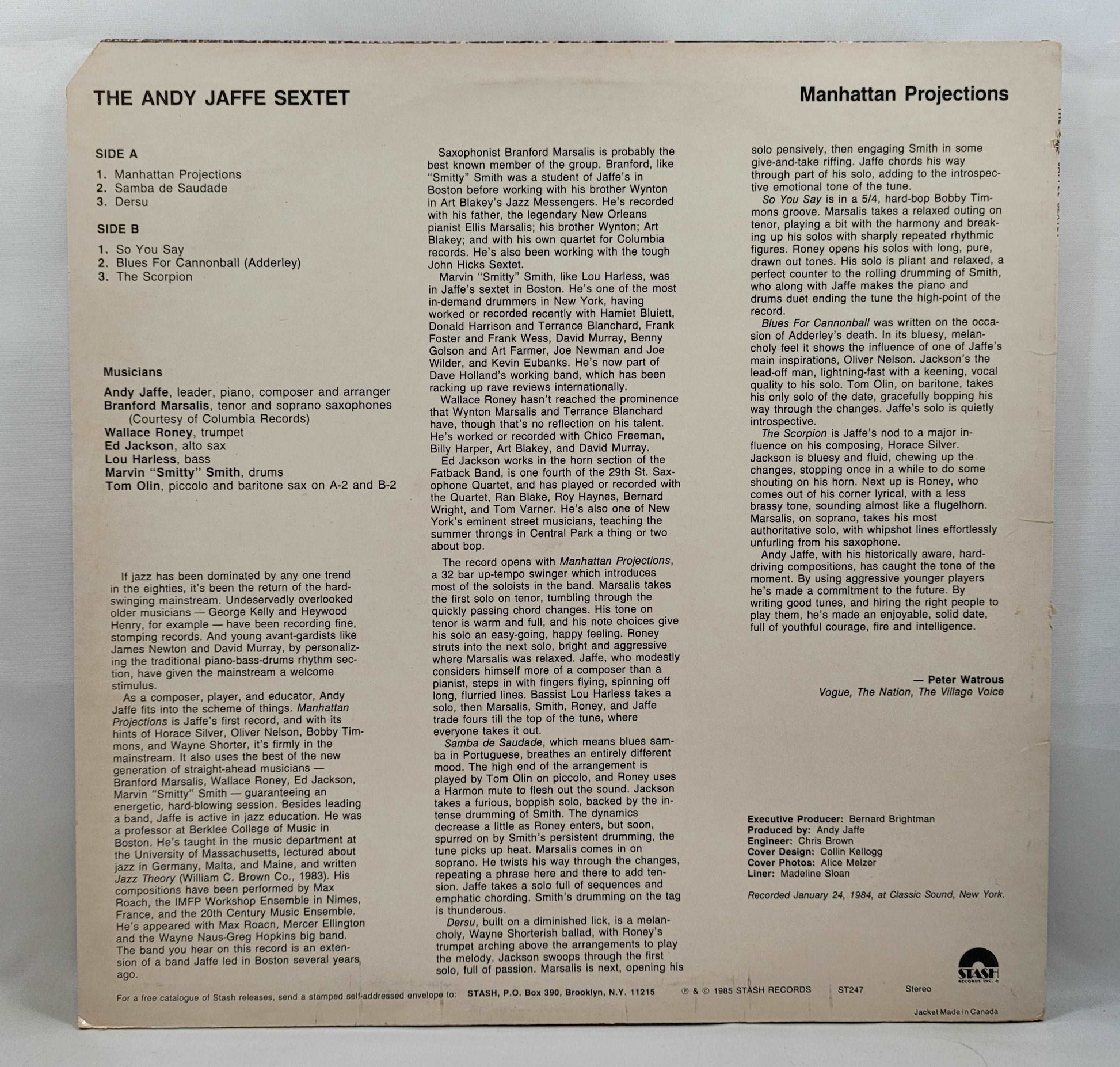 The Andy Jaffe Sextet - Manhattan Projections [1985 Used Vinyl Record LP]