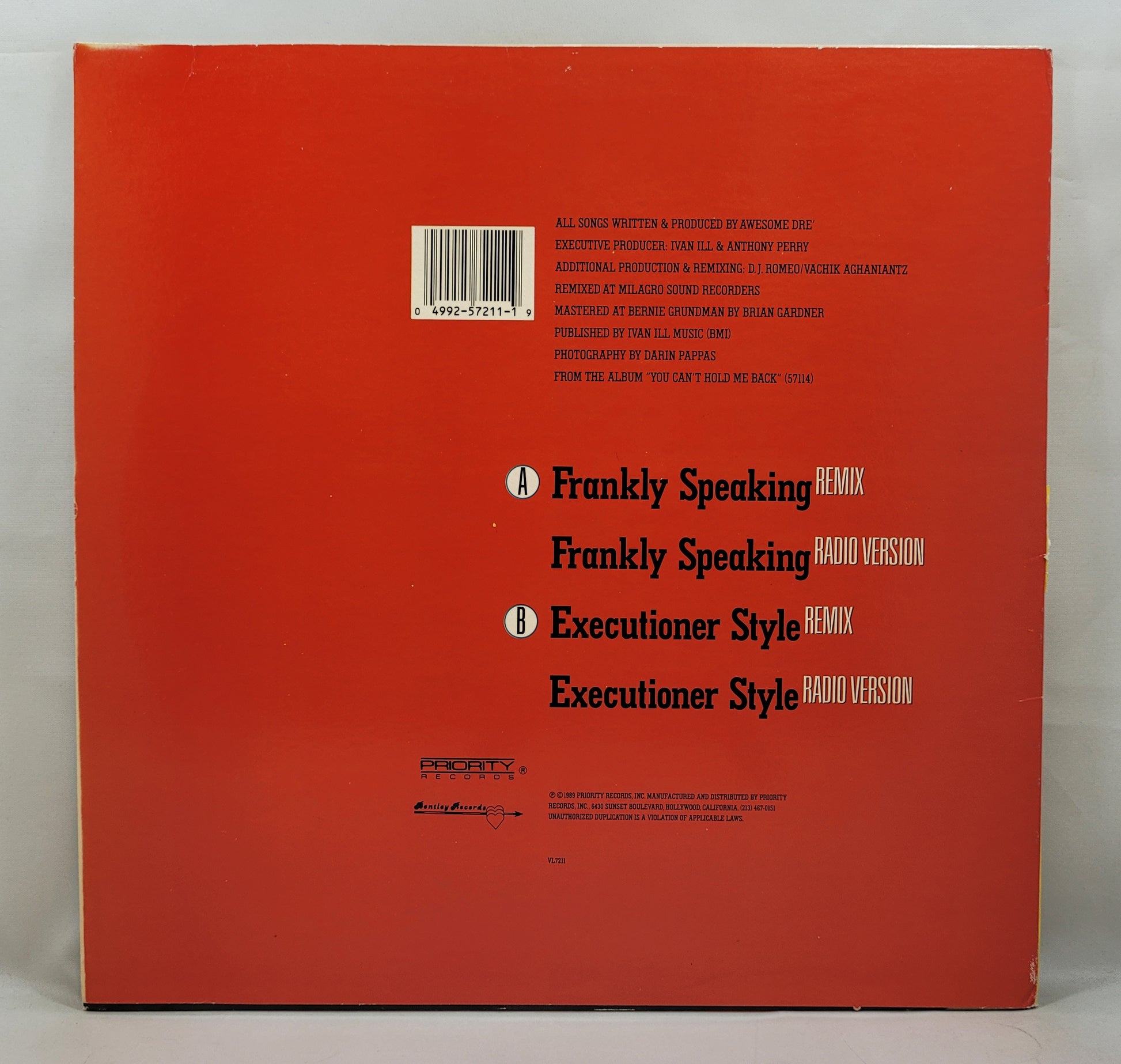 Awesome Dré and The Hardcore Committee - Frankly Speaking / Executioner Style [1989 Used Vinyl Record 12" Single]