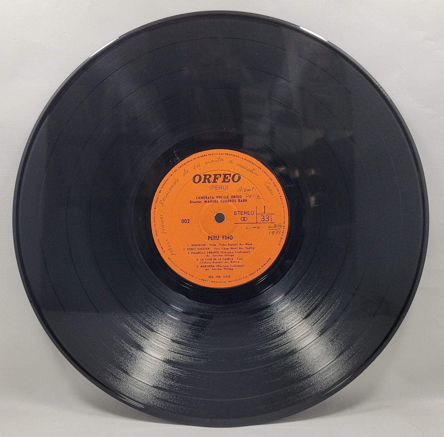 Camerata Vocale Orfeo - Perú Fino [1971 Used Vinyl Record LP]