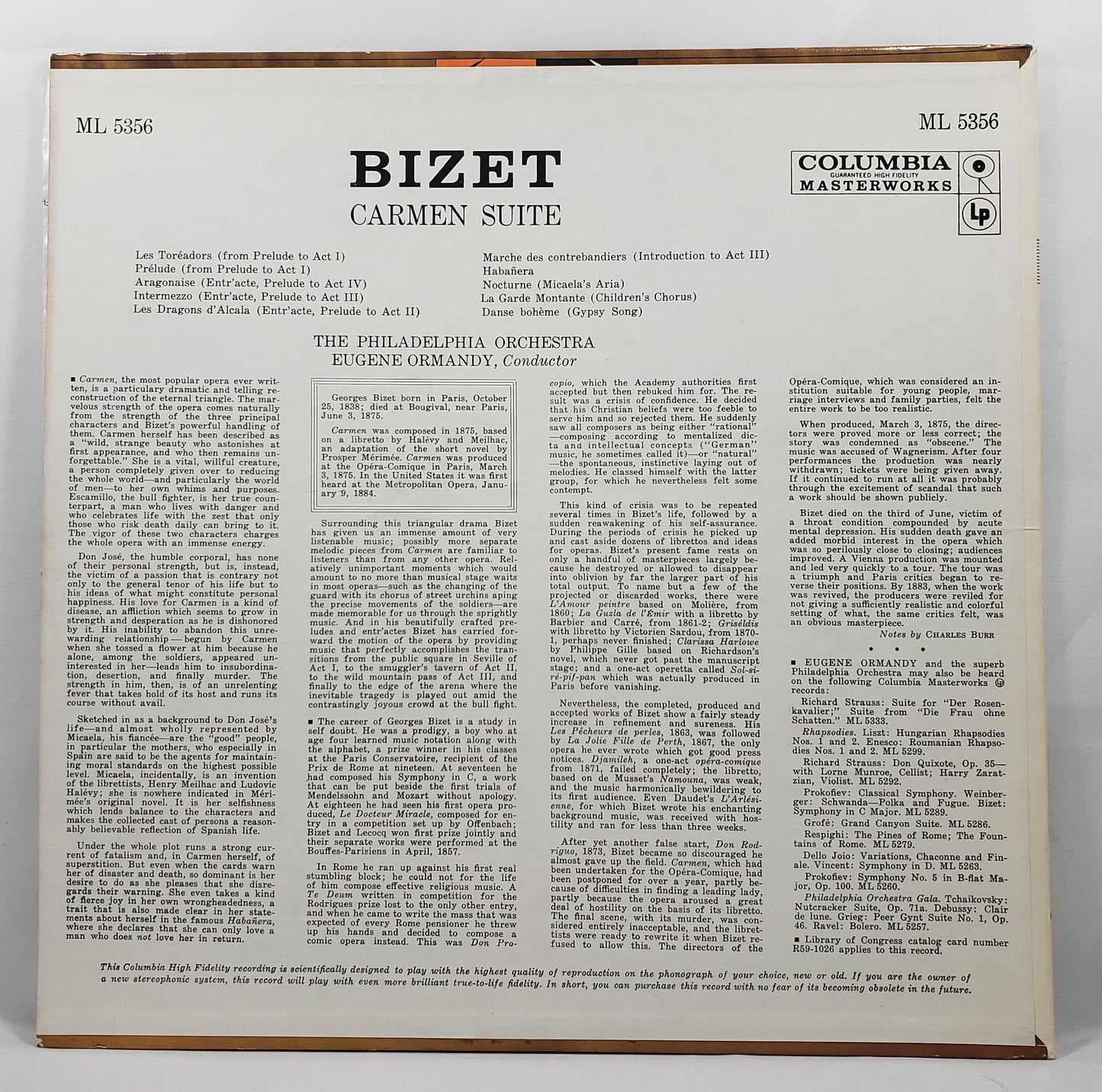 Eugene Ormandy - Bizet Carmen Suite [1959 Mono] [Used Vinyl Record LP]