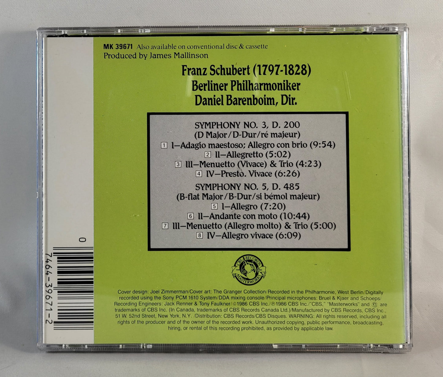 Daniel Barenboim - Schubert Symphonies Nos. 3 & 5 [CD]