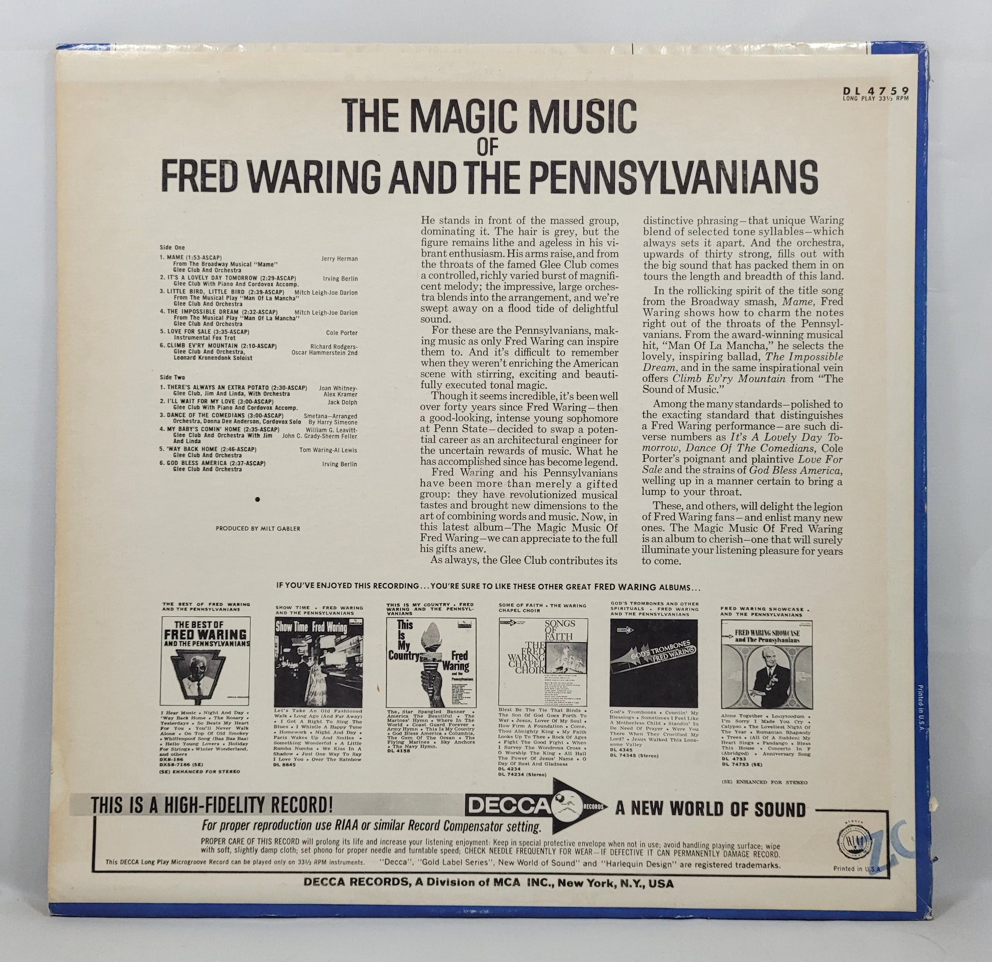 Fred Waring and The Pennsylvanians - The Magic Music of Fred Waring and The Pennsylvanians [1966 Mono] [Used Vinyl Record LP]
