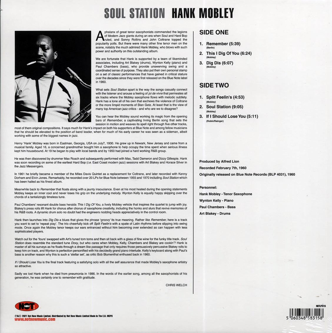 Hank Mobley - Soul Station [2021 Reissue 180G] [New Vinyl Record LP]