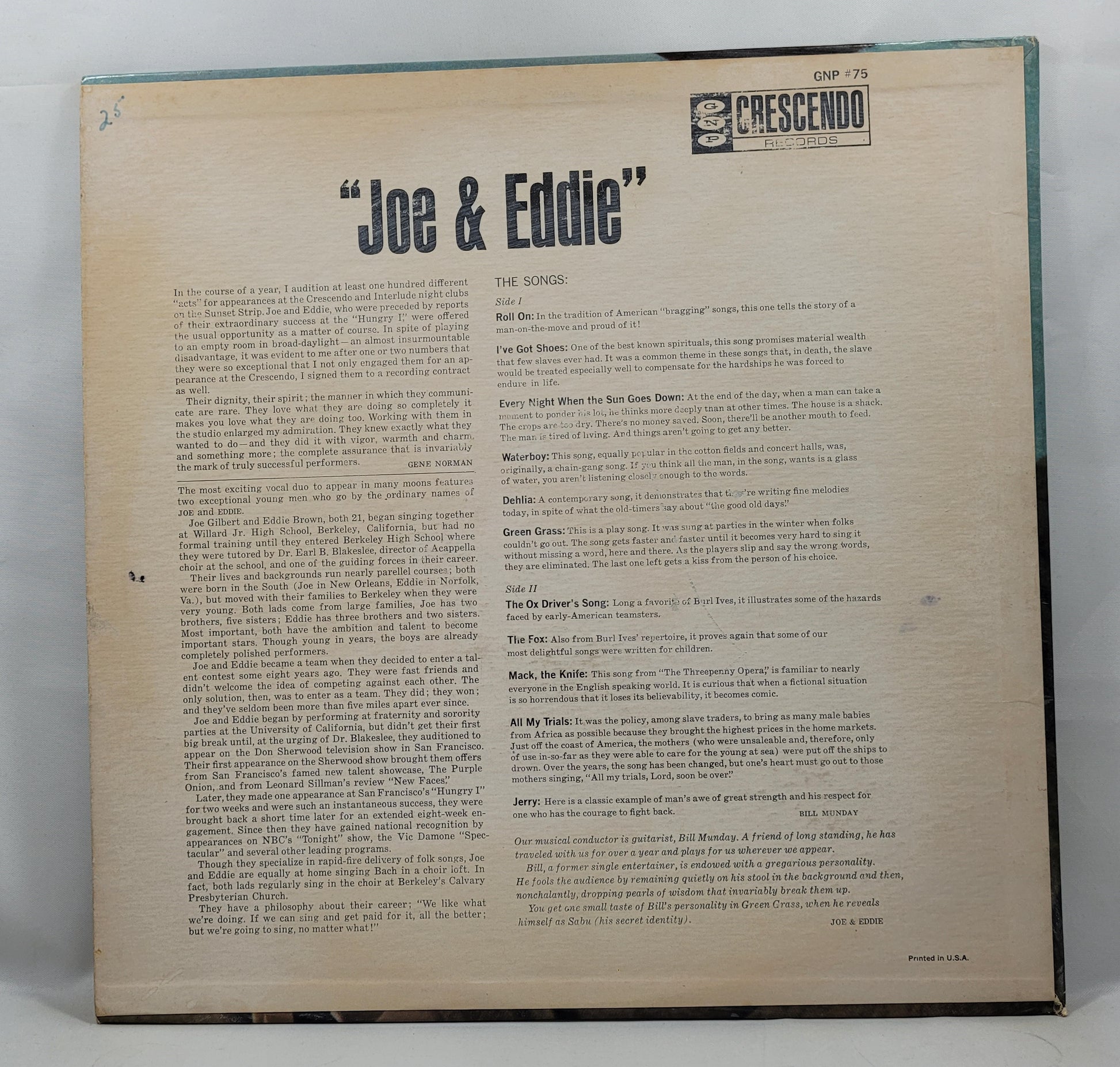 Joe & Eddie - Joe & Eddie [1963 Mono] [Used Vinyl Record LP]