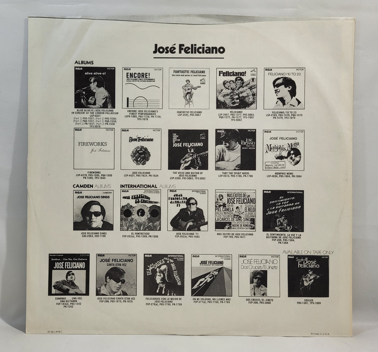 José Feliciano - For My Love...Mother Music [Promo] [Vinyl Record LP]