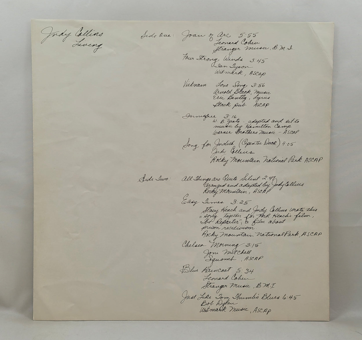 Judy Collins - Living [1971 Santa Maria Pressing] [Used Vinyl Record LP]